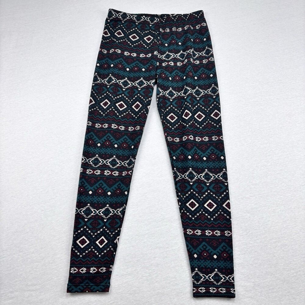 Aztec Leggings M Black Teal Burgundy Fair Isle Diamond Yoga Pants